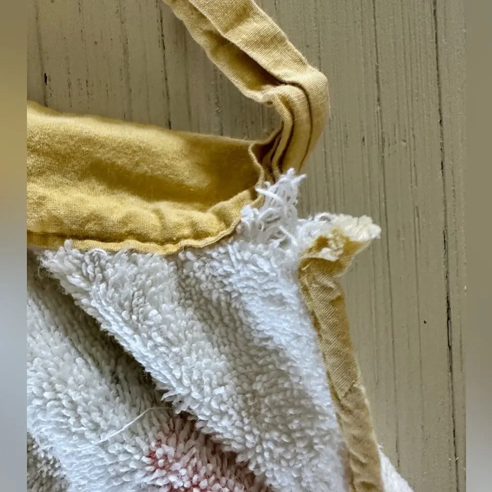 Vintage 70's Apron Half Waist Tie White Yellow Food Vegetable Fruit Dragon Fly